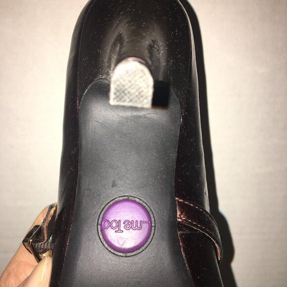 Me Too Chocolate Brown Heels 3 Inch Patent Strap/Buckle - Picture 9 of 13